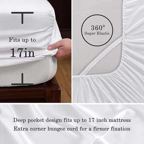 Miniatura 5 de UDEAL Juego de sábanas de bambú de enfriamiento individual, sábanas de viscosa de bambú 100% bolsillo profundo de hasta 17 pulgadas, sábanas suaves