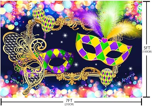 Miniatura 5 de Telón de fondo de Mardi Gras de 7 x 5 pies para fotografía de máscaras, carnaval, fiesta, festival, baile de graduación, suministros de decoración