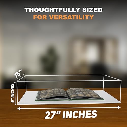 Vista 324 de Better Display Cases Versátil vitrina de acrílico transparente - Caja rectangular grande con base blanca 18" x 12" x 3" (BK09)