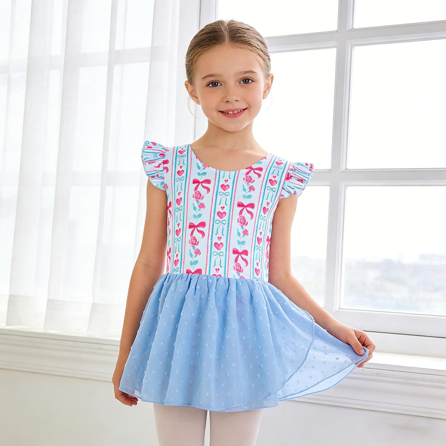 Funnycokid Ballet Leotard for Girls Dance Leotards with Skirt Toddler Ruffle Sleeve Ballerina Outfit