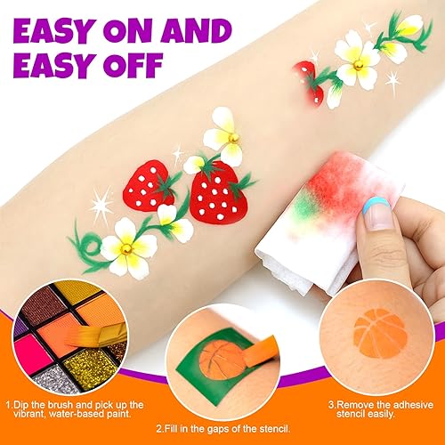 Miniatura 5 de Kit de pintura facial de 54 colores para niños, kit de maquillaje de pintura facial no tóxica  con plantilla, libro guía, kit de maquillaje de