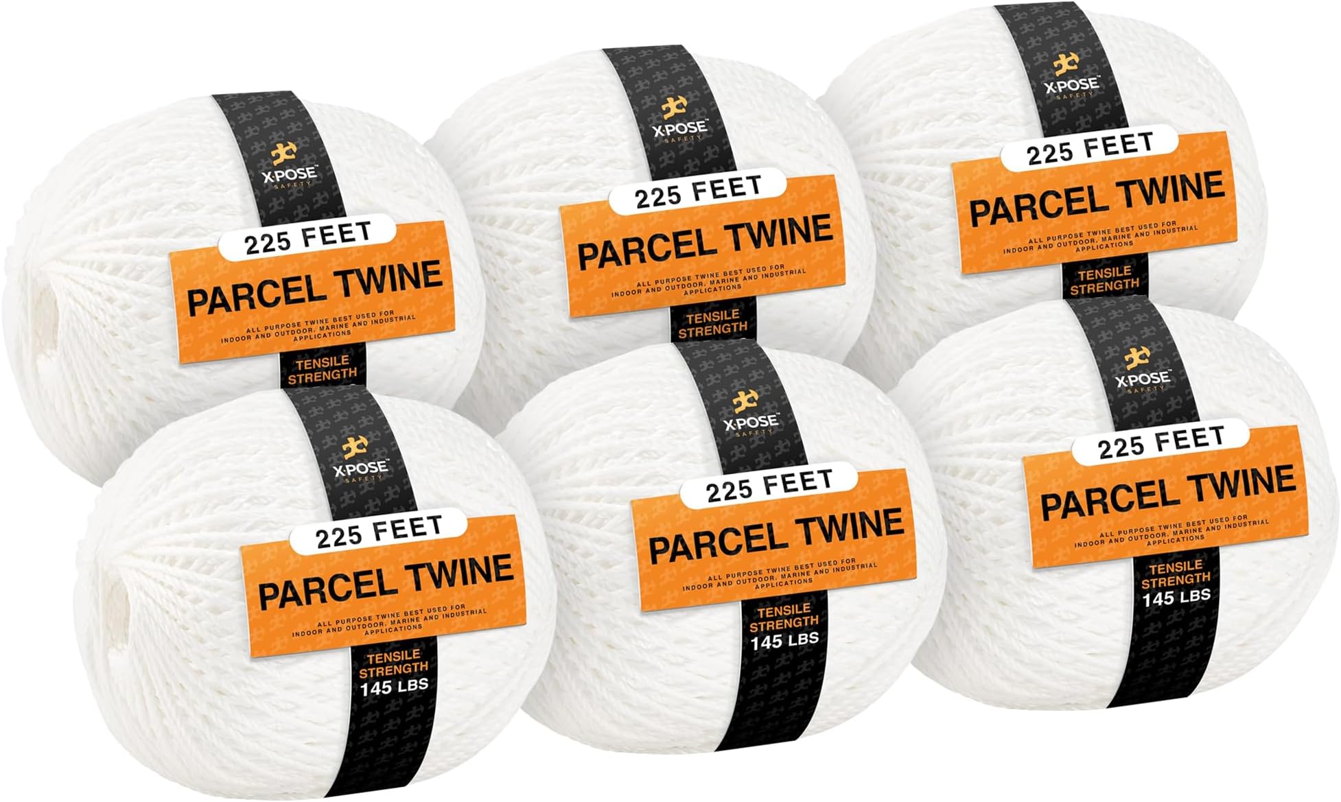 Parcel Twine - Polyester Cord Twine String 225' - Extra Strong Thick White String Spool - Ties Easily and Securely- Packaging Rope, Lacing Cord, Braided Line for Craft Supplies and Packing 6 Pack