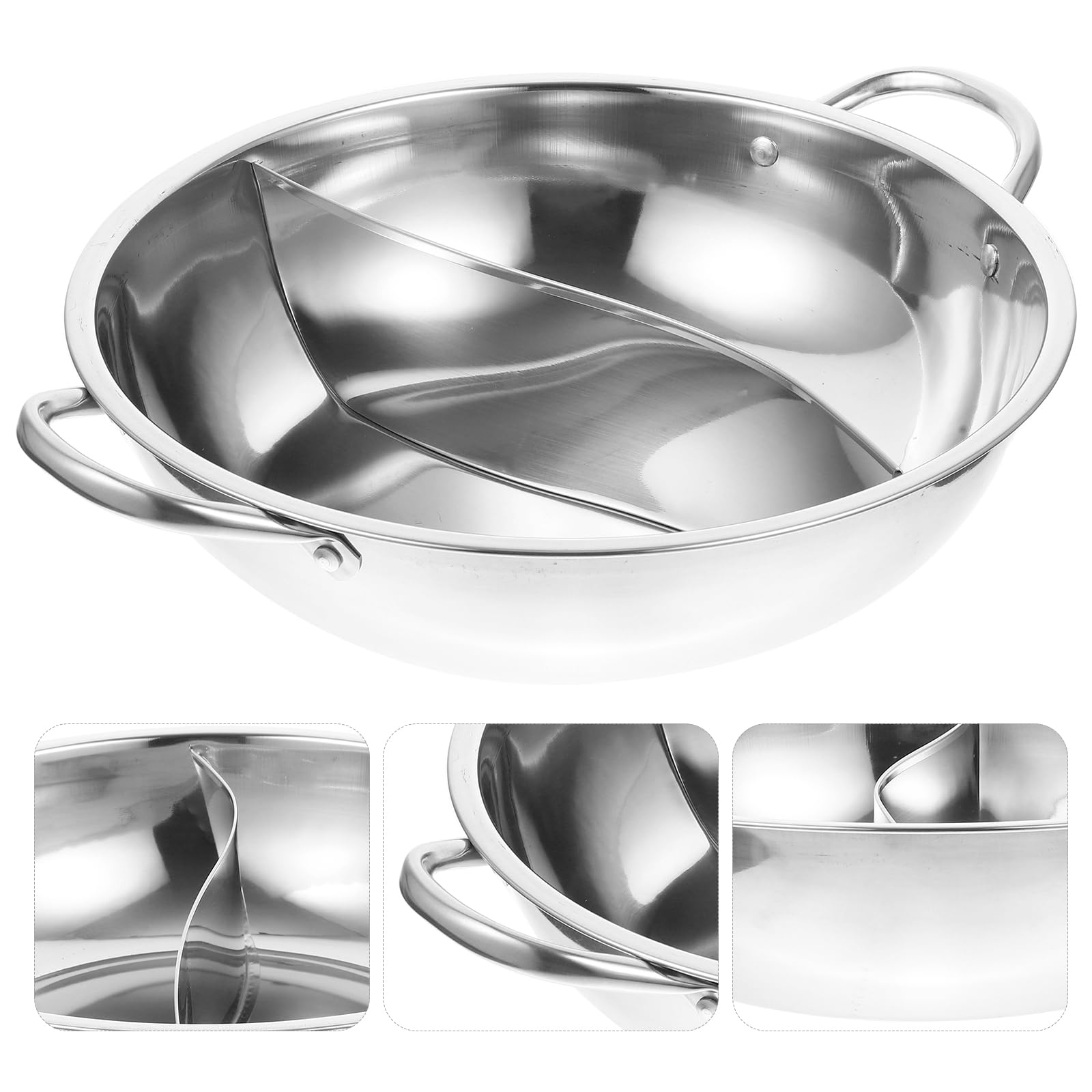 Housoutil Pot De Canard Mandarin Cuiseurs à Fondue Divisés Batterie De Cuisine à Soupe Double Face Poêle De Camping Fondue Chinoise Le Potage Acier Inoxydable Pot De Nouilles 28c Électrique