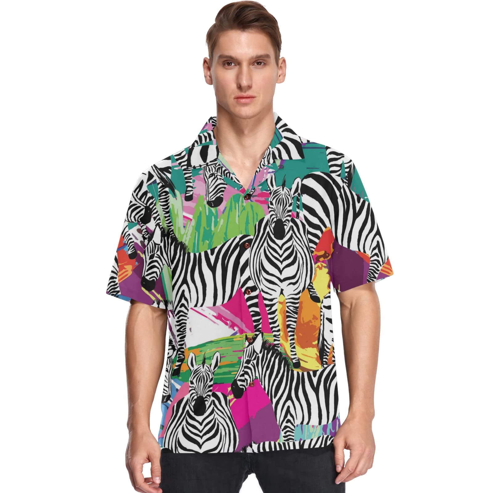 visesunny Mens Casual Button Down Short Sleeve Hawaiian Shirt Aloha Shirt