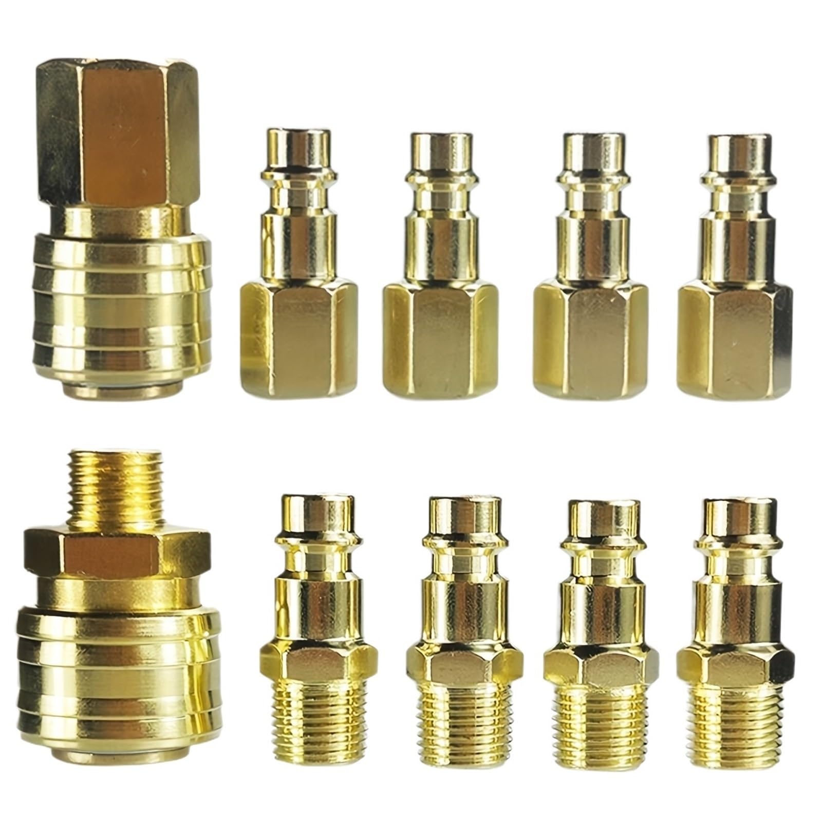 Air Hose Fitting Brass Air Coupler and Plug Kit 10pcs Female Quick Release with 1/4''BSP Female/Male Thread Male Fitting