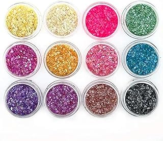مجموعة رقائق جليتر صدفية مطحونة لتزيين الأظافر بألوان متعددة، 12 قطعة - موديل Tipssouq58843