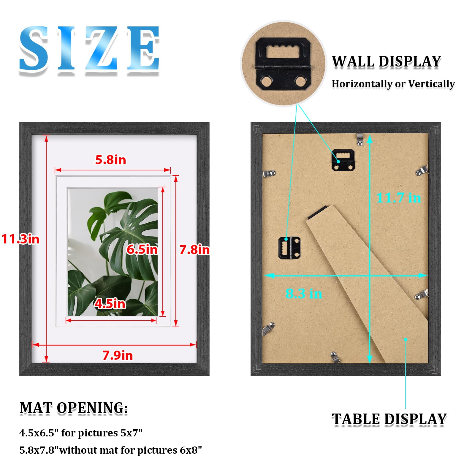 Egofine Ramka na zdjęcia A4 z litego drewna z pleksiglasem, obrazy 10 x 16 x 20 cm z matą lub A4 bez maty, do montażu na blacie i na ścianie, rustykalna czarna