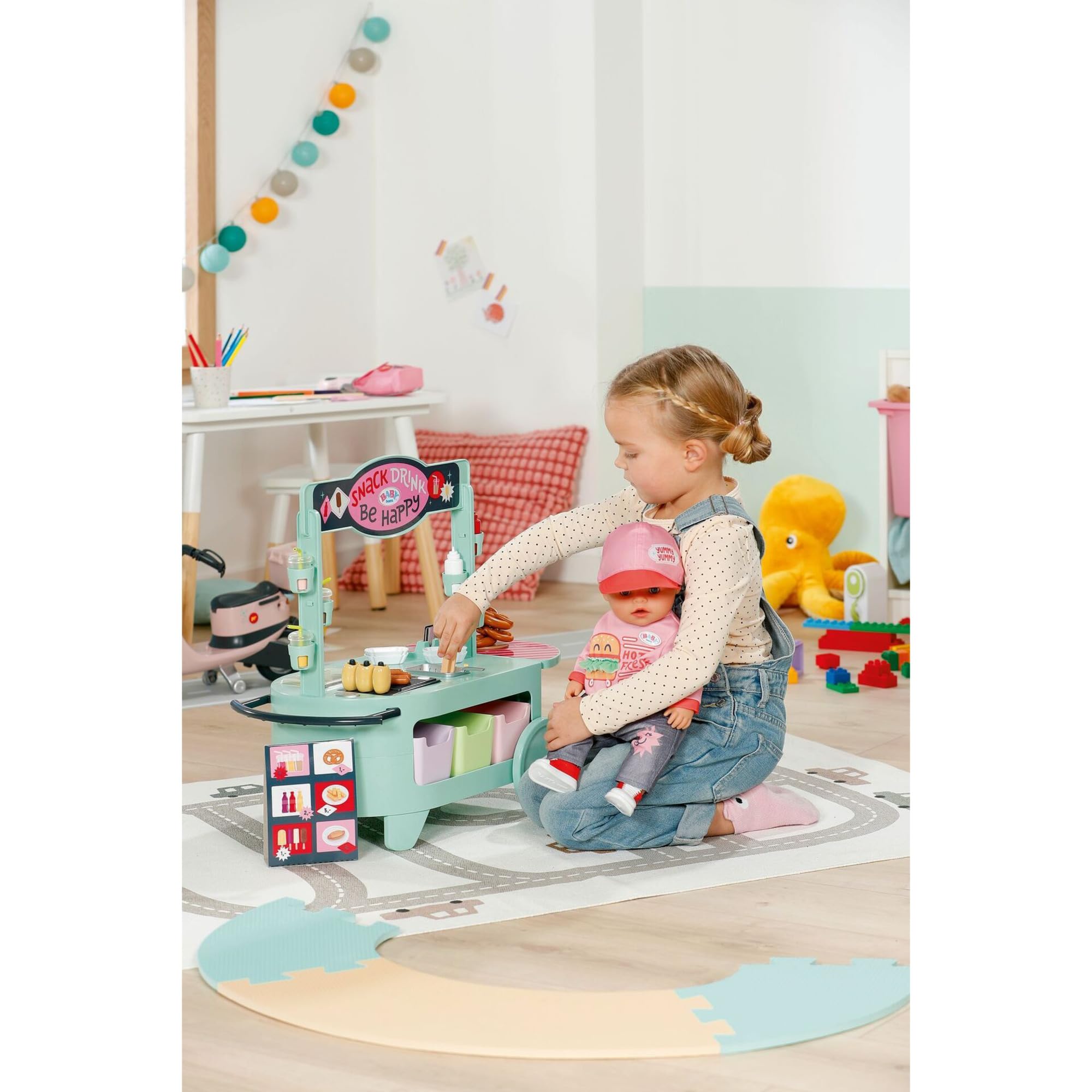 BABY born Sklep z przekąskami - Eetkraam voor poppen met geluidseffecten - 25 verschillende fastfoodsnacks - Hoogwaardige poppenaccessoires - Geschikt voor kinderen vanaf 3 jaar | Efekty dźwiękowe, 25 przekąsek typu fast food, odpowiednie dla lalek 43 cm