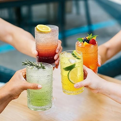 Miniatura 6 de Hobnail - Juego de 4 vasos de estilo vintage, vidrio grueso y duradero, interior liso, apto para lavavajillas para agua, jugo, vino, whisky (paquete