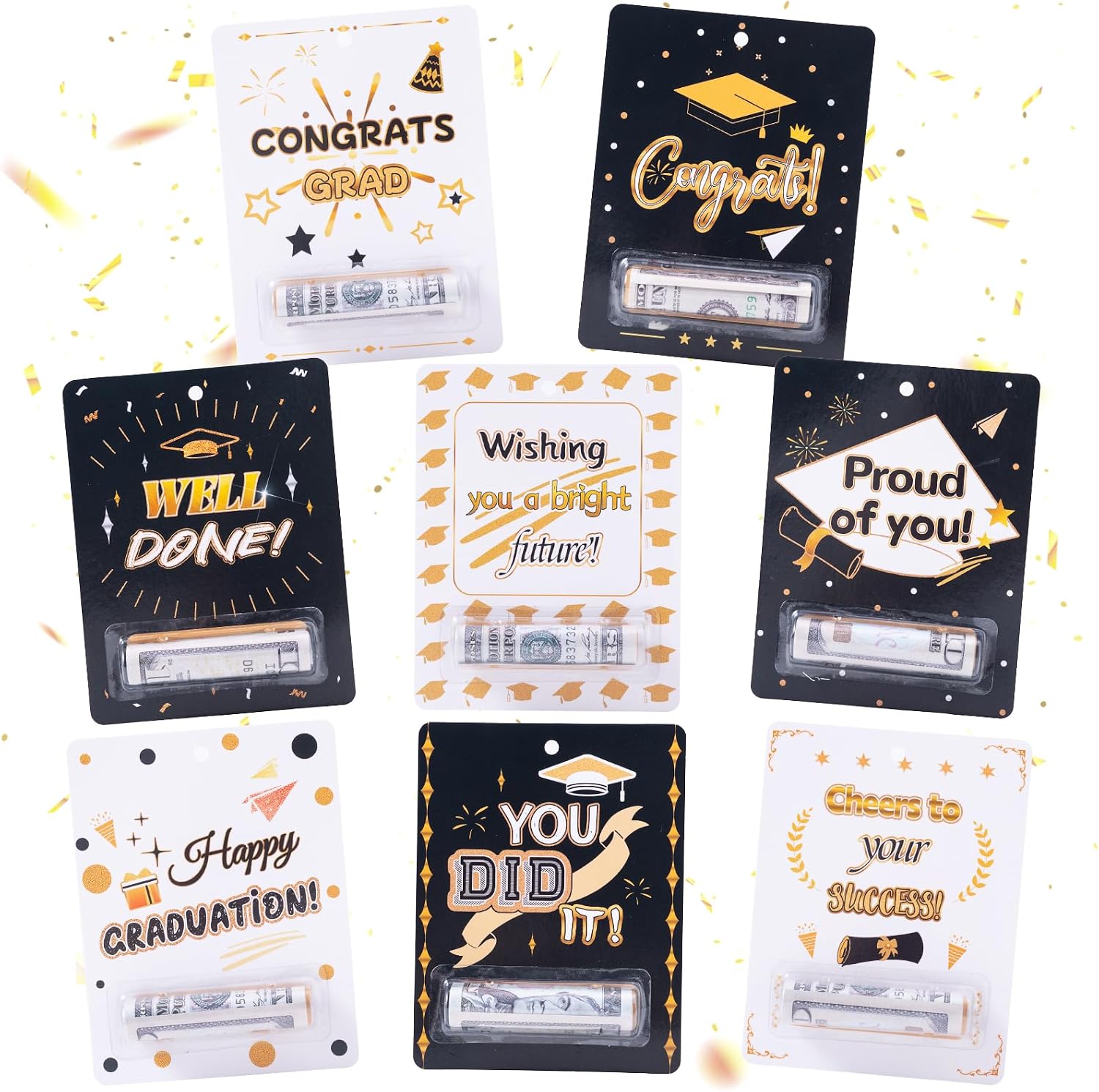 8 Sets Graduation Money Holder for Cash Gift, Class of 2026 Money Holder Cash Gift Cards, Graduation Favors Ideas for College High School Congrats Grad Party Gifts (Black)