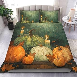 Thanksgiving Pumpkins Candlelight Bedding Set by Maya Thompson Duvet Cover Set, Tropical Bedding, Vintage Animals Pattern Printed Comforter Set(3pcs, Custom Twin King Queen Size)