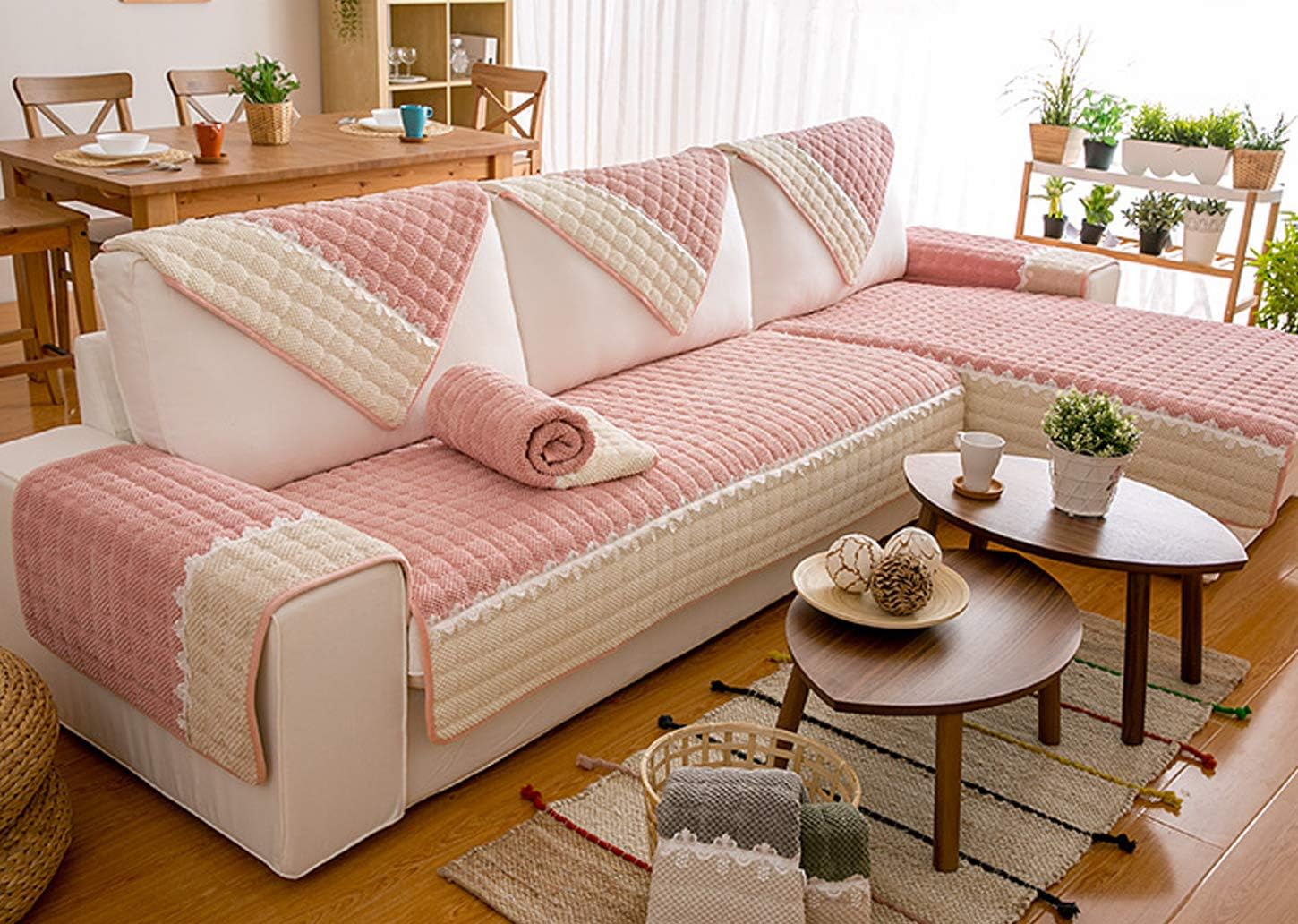 Couch Cover, Sofa Cover, Quilted Sectional Couch Covers Washable Sofa Slipcover for Dogs Cats Pet Love Seat Recliner (Sold by Piece/Not All Set)(Pink,28" Wx83 L)