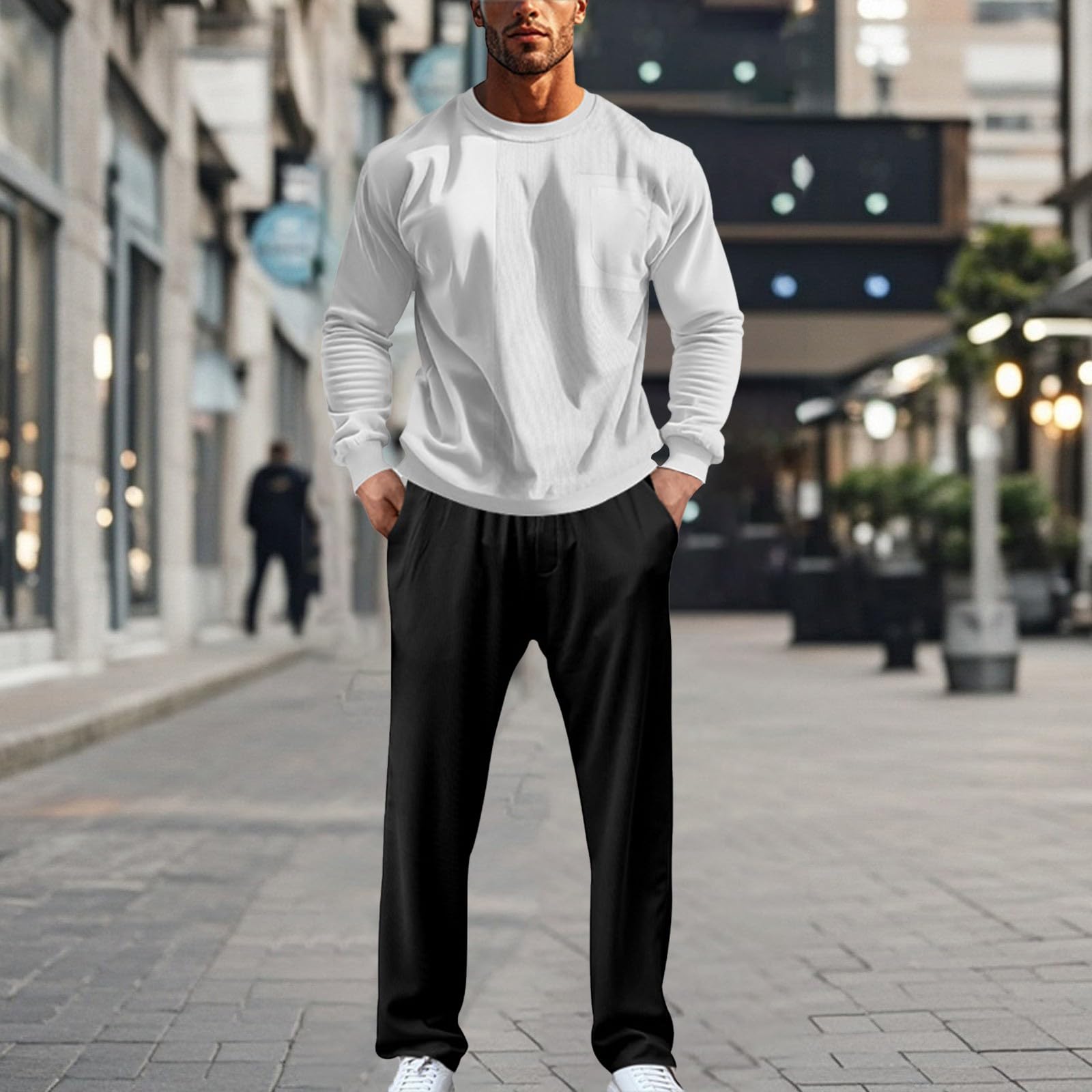 Tuta da ginnastica da uomo, casual, 2 pezzi, da jogging, da uomo, girocollo, maglione invernale, felpe e pantaloni da jogging, casual, comoda tuta sportiva da corsa per uomini