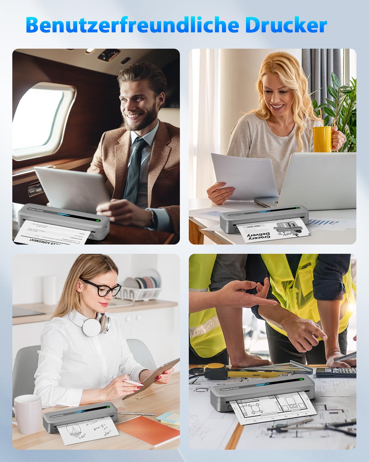 COLORWING Mobiler Drucker M832,Thermodrucker A4,Bluetooth Drucker Klein Kompakt für iPhone und Android,Wird mit Einer Rolle A4-Thermopapier Geliefert,Portbale Printers Wireless for Travel-Grau