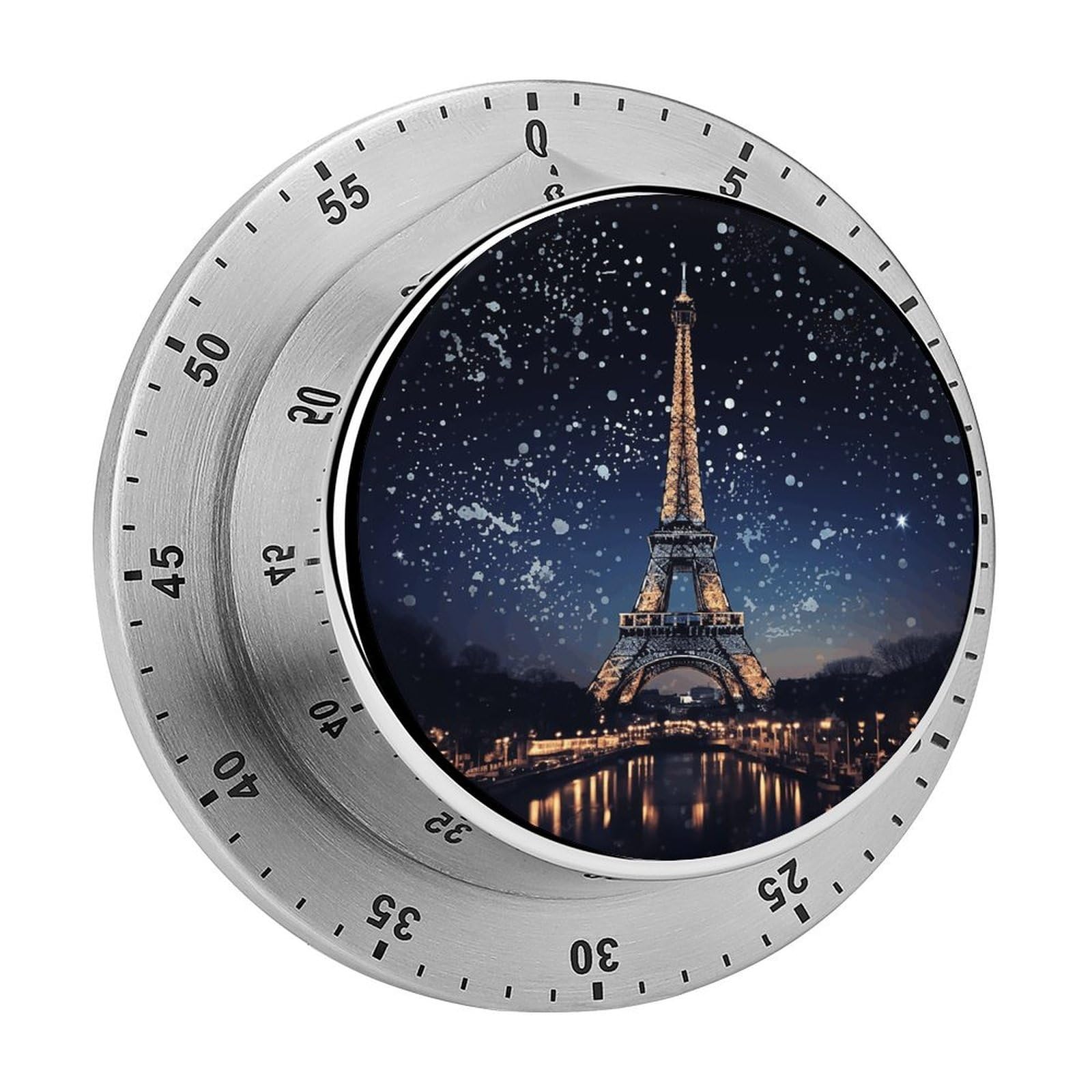 Night Paris Eiffel Tower Kitchen Timer Chef Cooking Timers Clock with Loud Alarm Exquisite Stainless Steel Mechanical