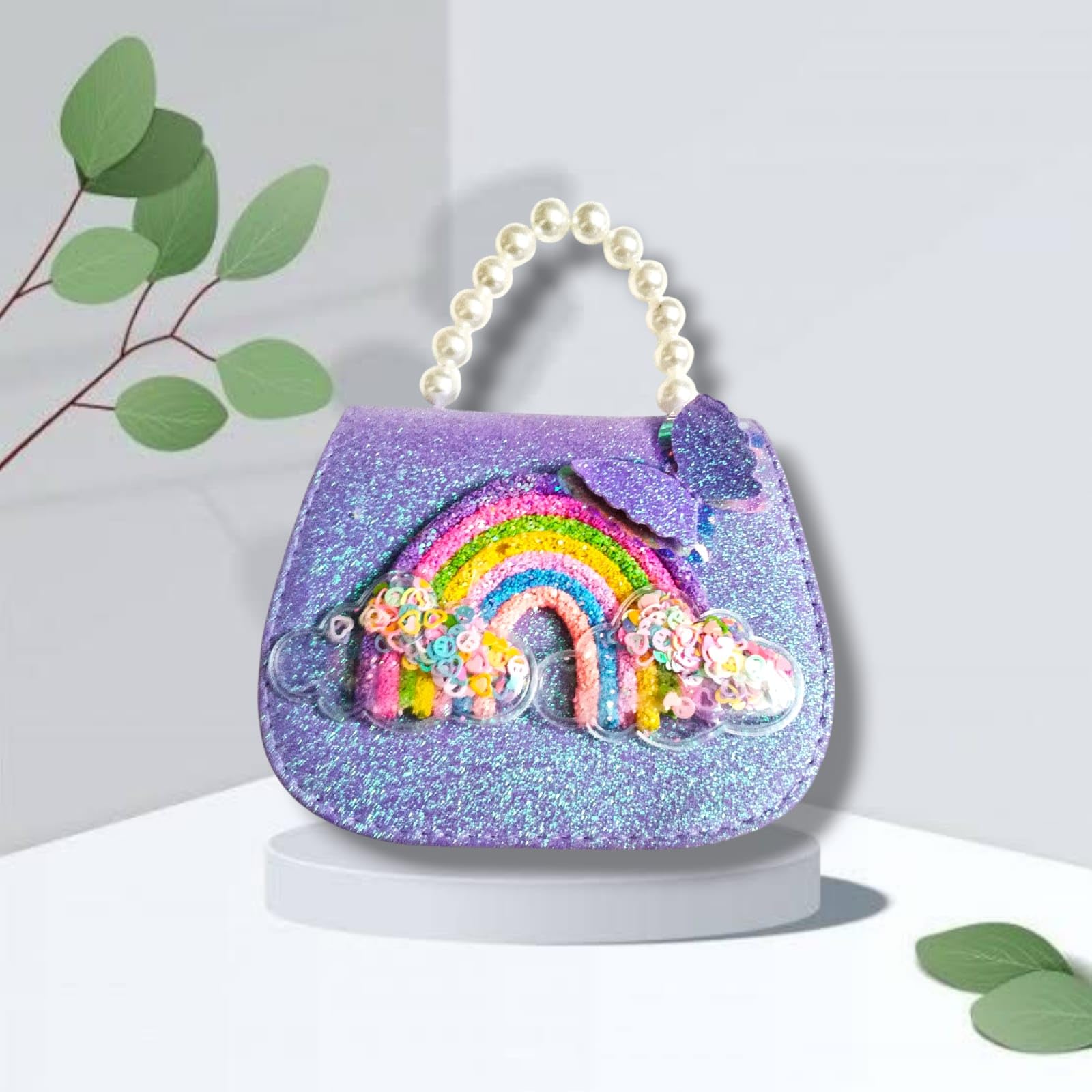 CARU CRAFT Sling Shoulder Bag Purse for Girls | Girl's Cartoon Stylish Hand Bag Glitter Sequins Bag | Birthday Return Gifts Printed Shiny Cross Body Purse (Pack of 1) (Pearl Purple)