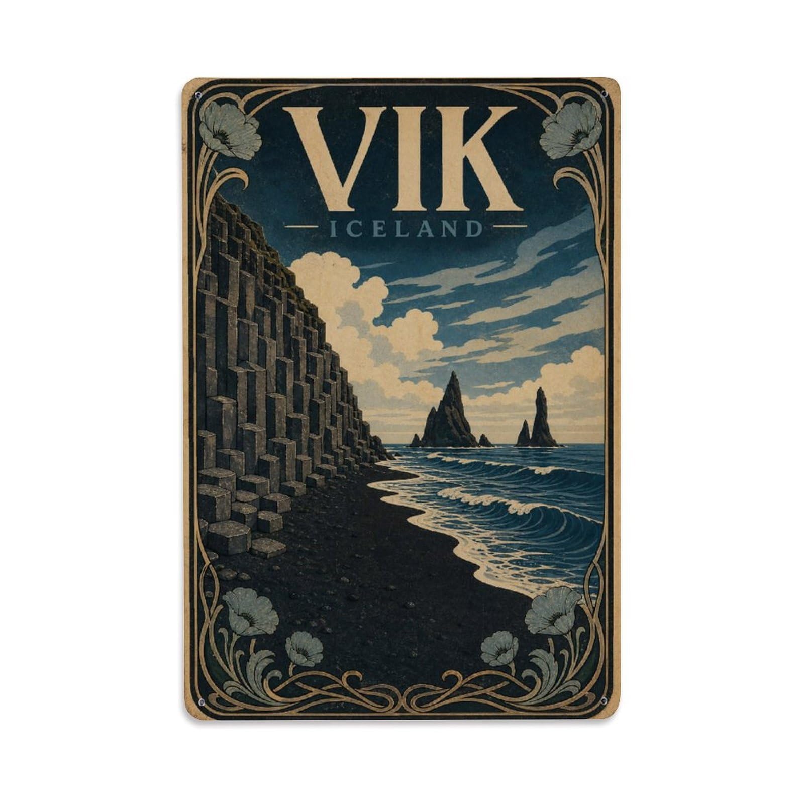 Vintage Travel Iceland Vik Metal Tin Sign Plaque Wall Decor for Cafe, Club Bar, Office, Garden Metal Poster 8x12Inch