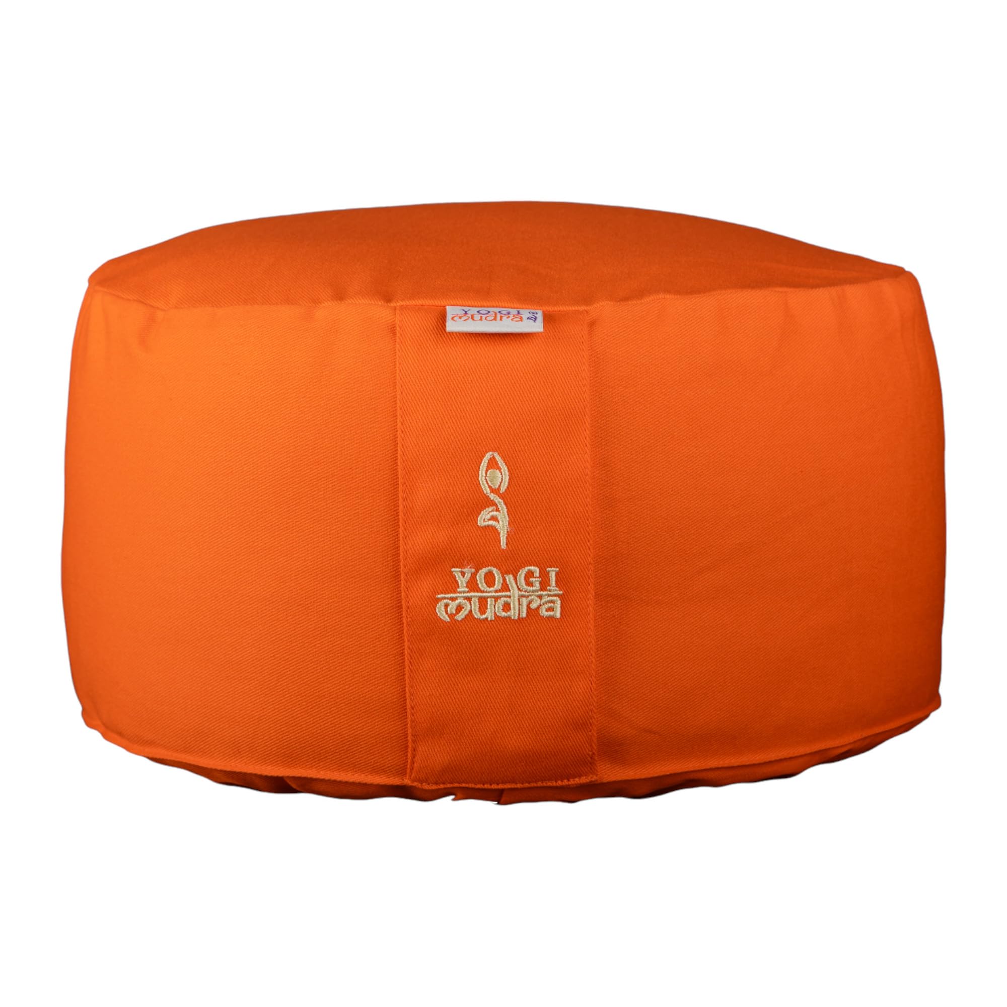 Yogimudra Yogakissen rund 33x20cm – Meditationskissen mit Bio-Dinkelfüllung aus Deutschland, waschbarer Bezug aus 100 % Baumwolle, mit Tragegriff, Kordelzug, Flap & Inlett mit Reißverschluss (Orange)