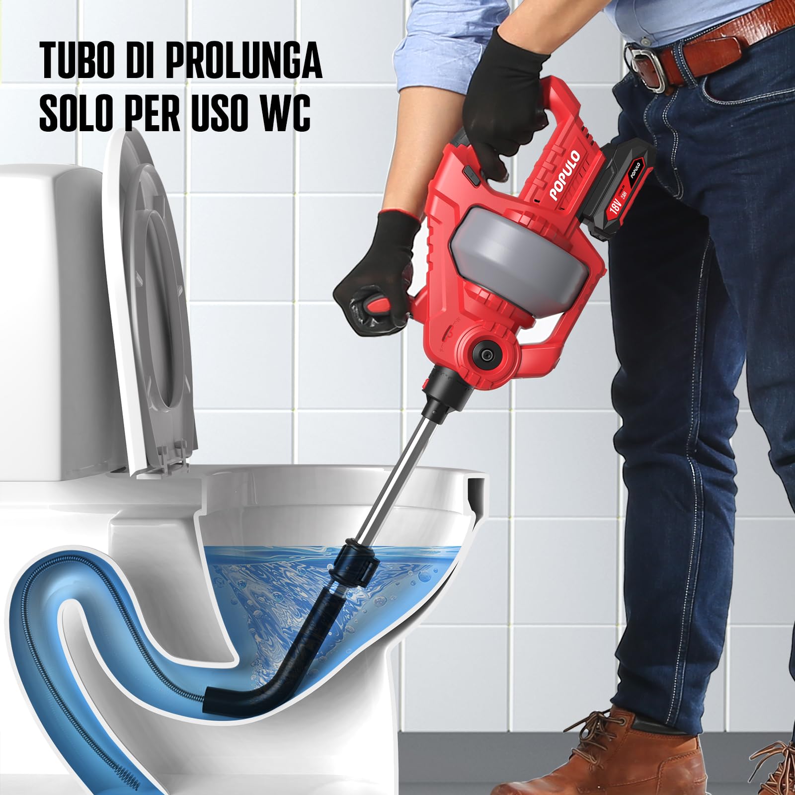POPULO Scarico elettrico senza fili del serpente 20V, coclea di scarico 25Ft