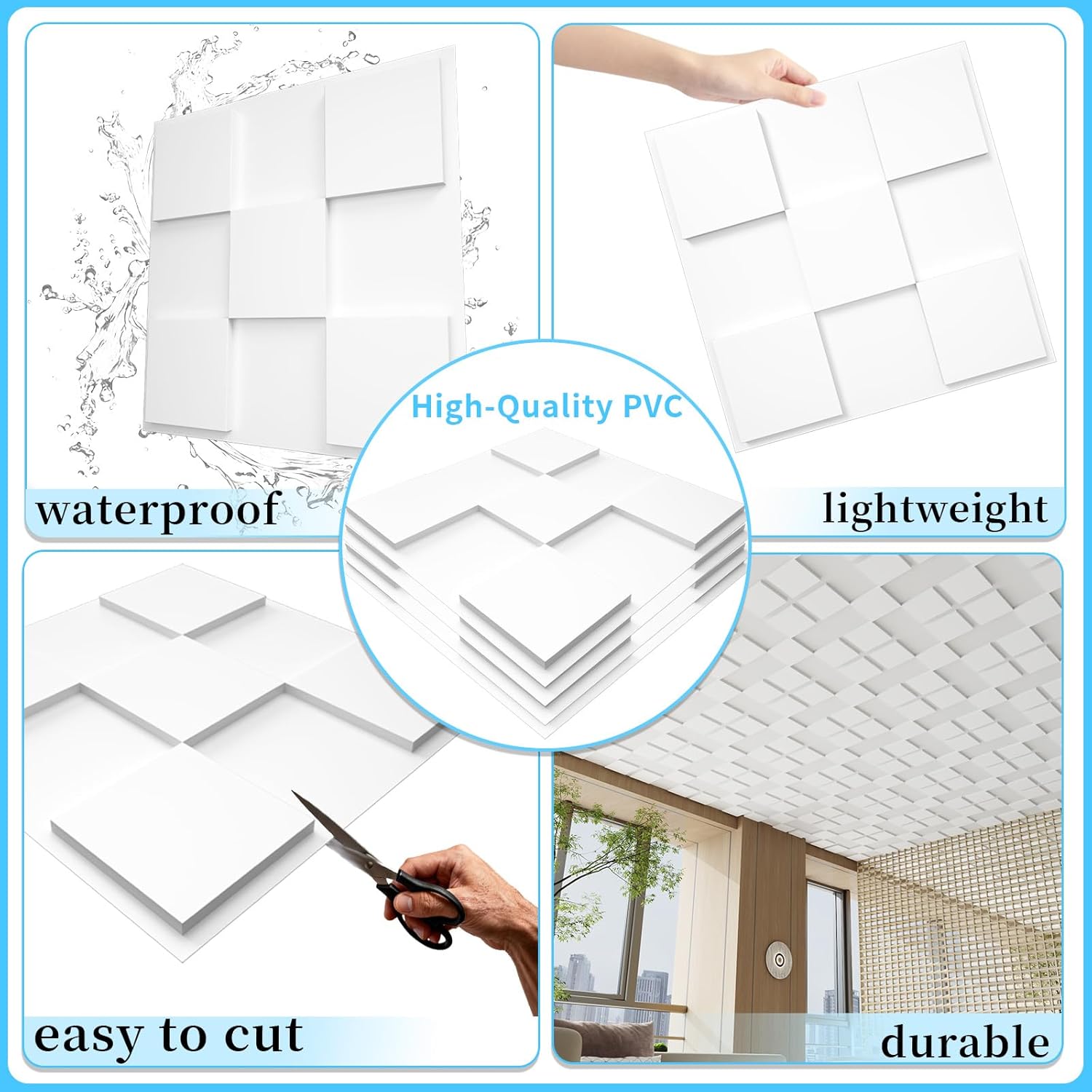 24 PCS 2x2 FT Cross-Shaped Block Design Decorative Ceiling Tiles, 24x24 Inch 3D Modern Ceiling Panels, PVC Waterproof Cuttable Material Ideal for Living Room Bedroom Cover 96 Sq.Ft