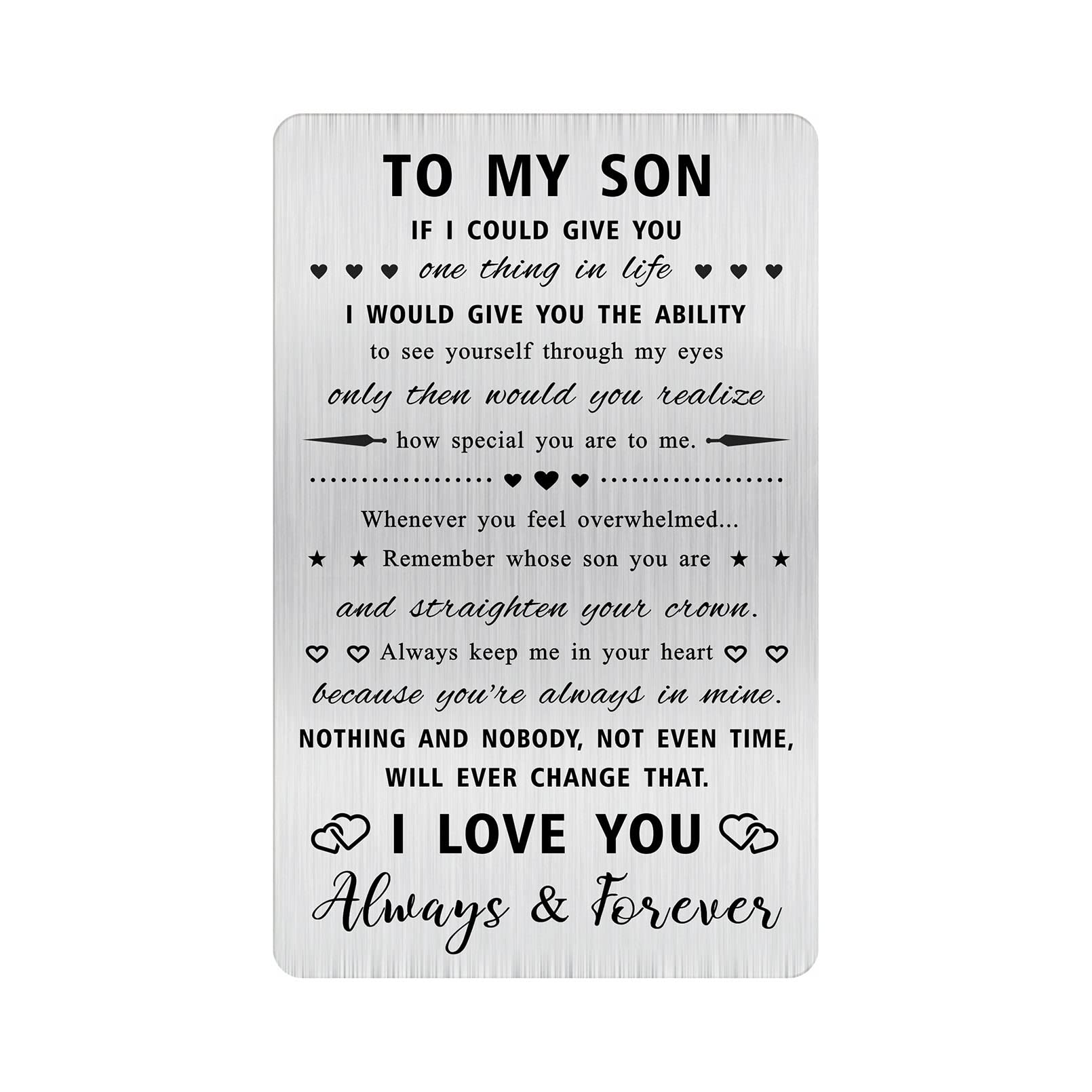 Alotozo Stainless Steel Son Card - Funny & Heartfelt Gifts for Son Fathers Day - Durable Wallet Card Insert with Loving Message