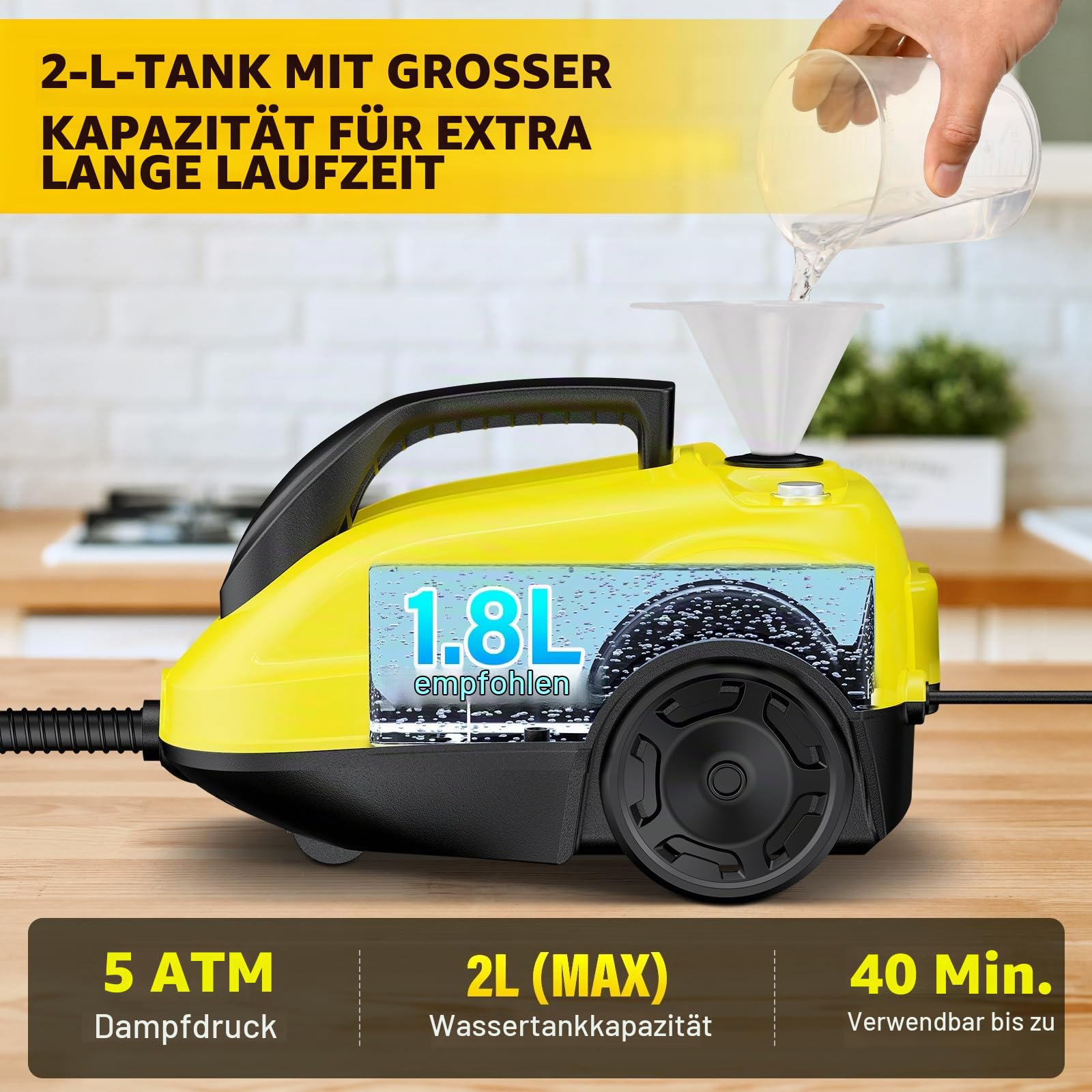 Dampfreiniger Handgerät Dampfdruck: 5 Bar,Leistung: 2000 W,Tank: Max 2 L mit 23 Zubehörteile Dampfreiniger für Boden,Polstermöbel,Auto,Teppich,Sofa,Bad Steam Cleaner