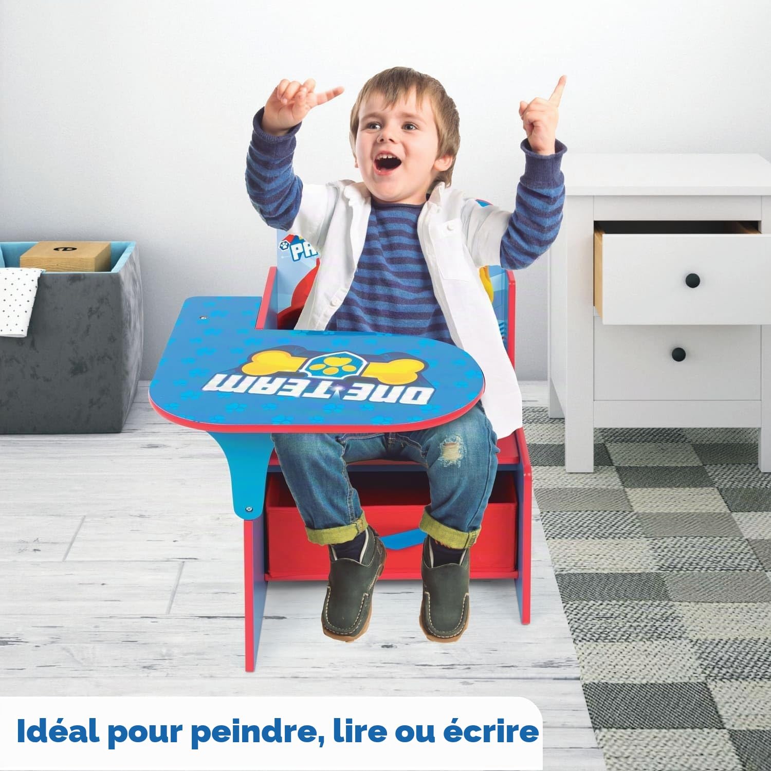 ARDITEX - Chaise-Bureau Enfant en Bois avec bac Textile de La Pat’ Patrouille Paw Patrol - 62x30x60cm - Couleur Bleue - Idéal pour Les Loisirs créatifs, Les devoirs ou Le Jeu.