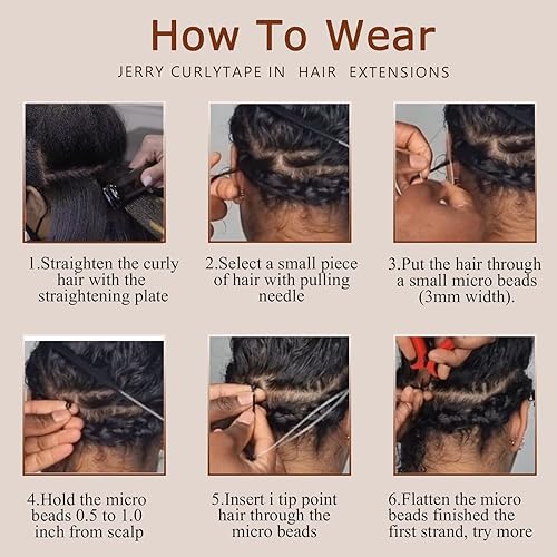 Miniatura 7 de Lacer Extensiones de cabello humano con punta en I, extensiones de cabello humano rizado lacio color negro natural, 1B de 12 pulgadas, extensiones