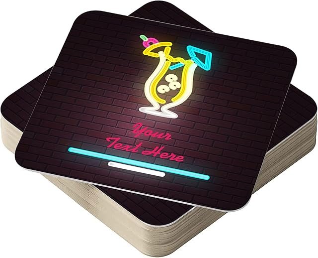 Personalised Beer Mats Pack of 24 - Multi Bulk Buy Absorbent Recyclable Cardboard Drink Mat Coasters 95mm x 95mm x 1mm Square - Accessories for Home Bars Pubs - CO-CARD-A148-24 - ADD YOUR TEXT