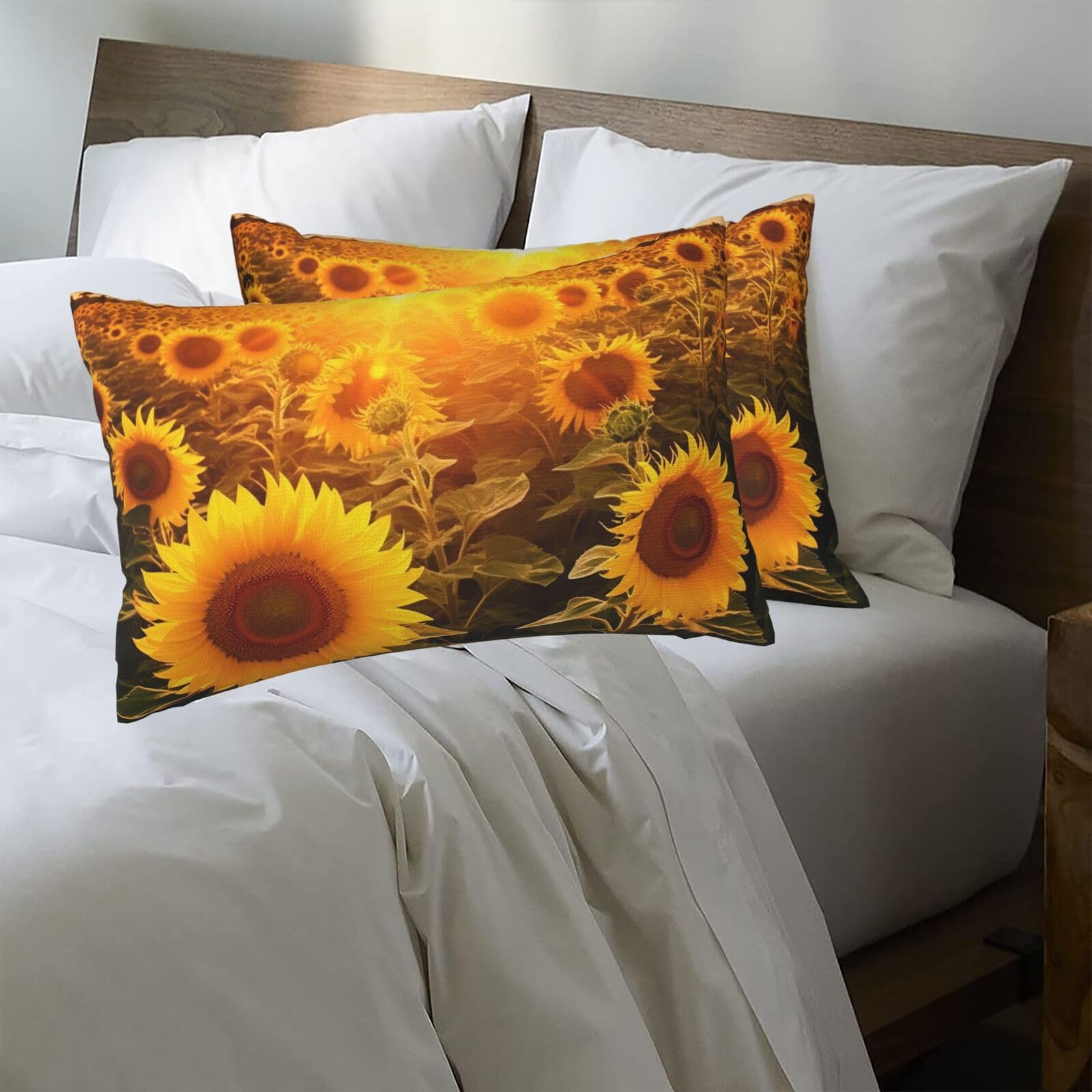 Sunshine Sunflower Field Standard Pillowcases 20x30in Sets of 2, Ultra Soft Microfiber Plush Pillow Cases Comfort Decorative Throw Pillow Cover with Hidden Zipper for Bedroom, Sofa, Couch
