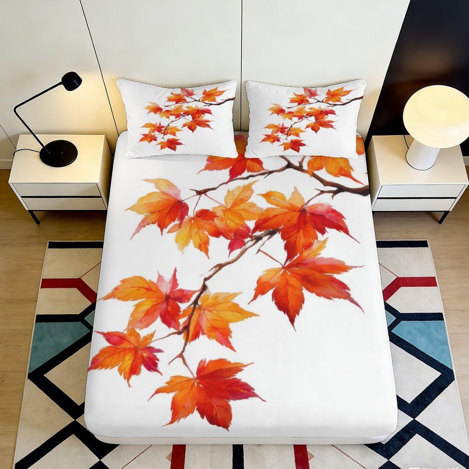 3D Printed Oriental Landscape Fitted Sheet Microfiber Deep Pocket Bedroom Set Sakura Theme Mattress Fitted Cover Non-Slip 120x200x25cm