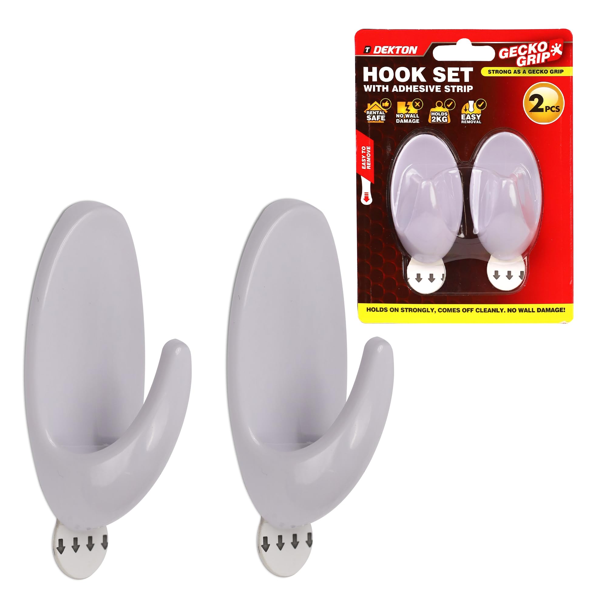 DEKTON Geckogrip Hook Set 2pc White-Heavy-Duty Wall Hook| Strong Adhesive Grip| Holds Upto 10kg| Ideal for Kitchen, Bathroom, Office| Reusable & Residue-Free| Sleek White Finish| Versatile Storage