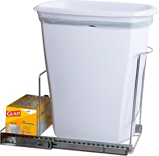 Pull-Out Trash Can for Cabinet -10 Gal / 40 qt – Heavy-Duty Chrome, Smooth Slide with Trash Bag Storage – Fits 11" Cabinet Opening (Bin Not Included)