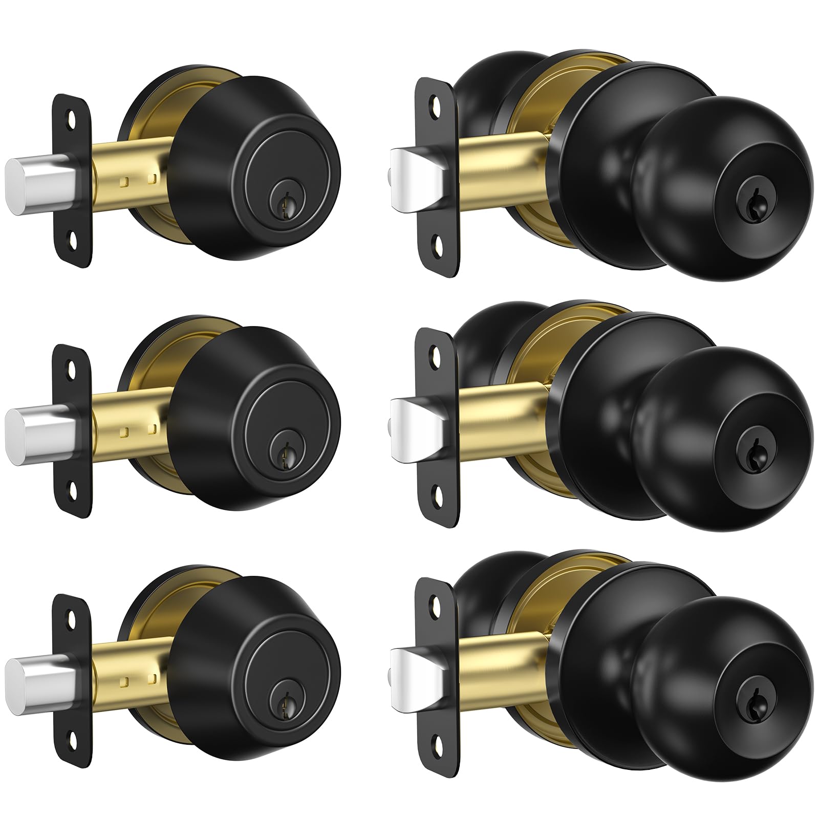 Estmoon 3-Pack Keyed Alike Door Locks - Matte Black -1