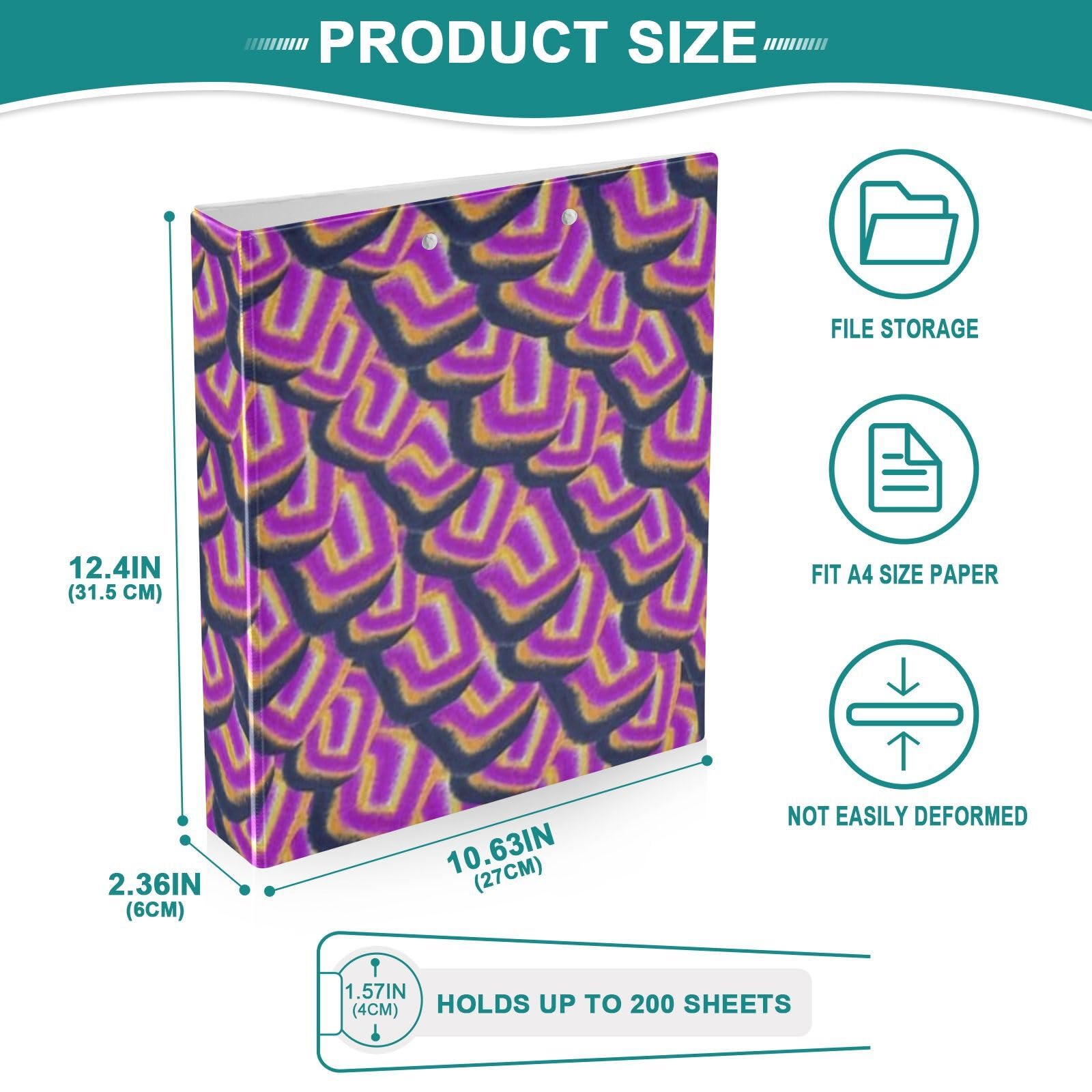 Raccoglitore a 3 anelli rotondi impermeabile con portablocco, in PVC, trasparente, formato A4, 200 fogli, per ufficio, scuola, casa, organizzazione ricette, motivo astratto viola