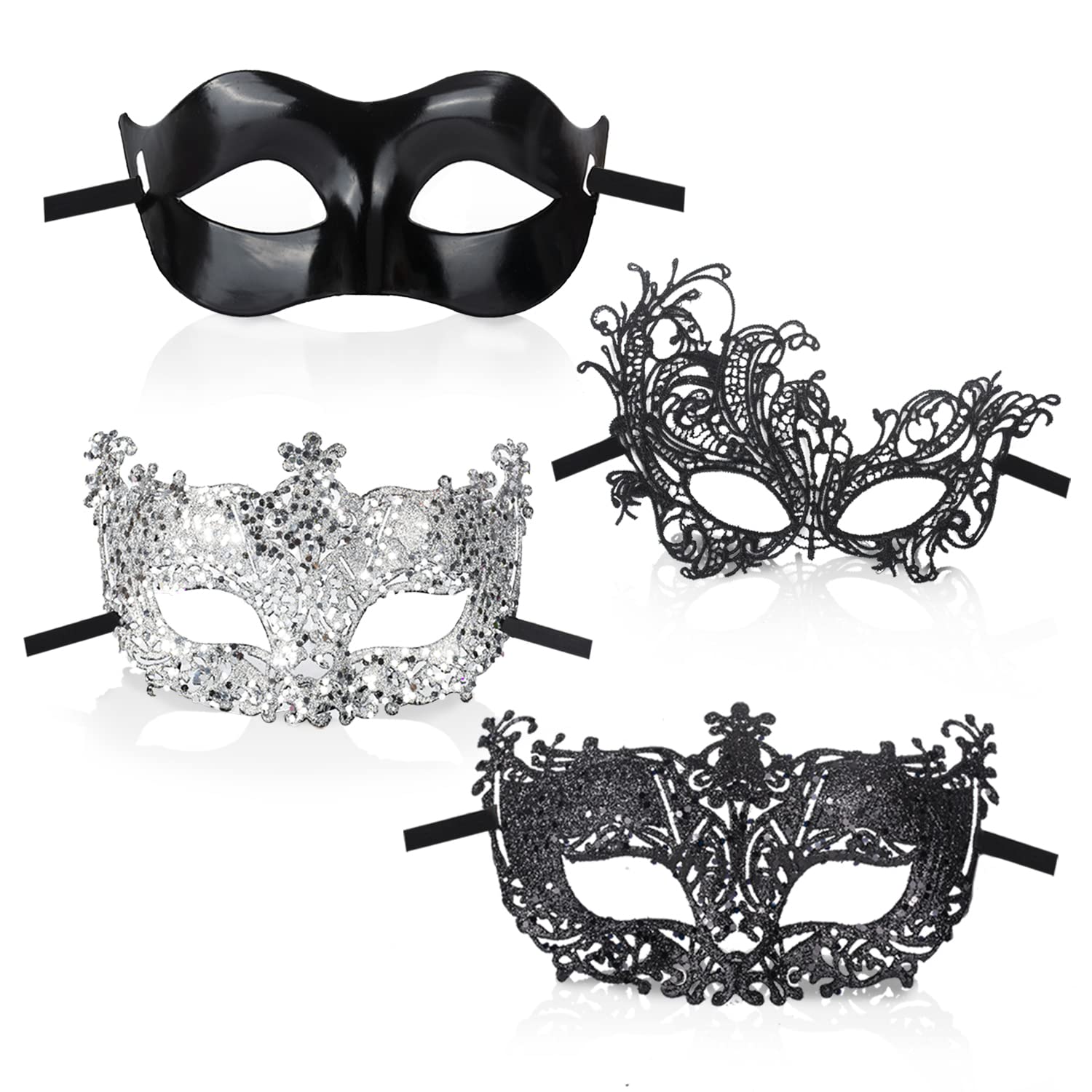 Masqueradeドロリス　SEC + GWAWG Masquerade Mask 4PCS Black Silver Filigree Black Lace