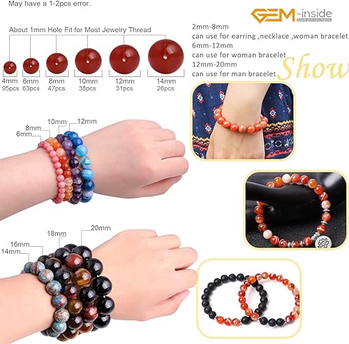 Miniatura 62 de GEM-Inside - Cuentas sueltas de piedra de lava negra natural de 0.315 in para hacer joyas, 15 pulgadas Cordierita de grado A