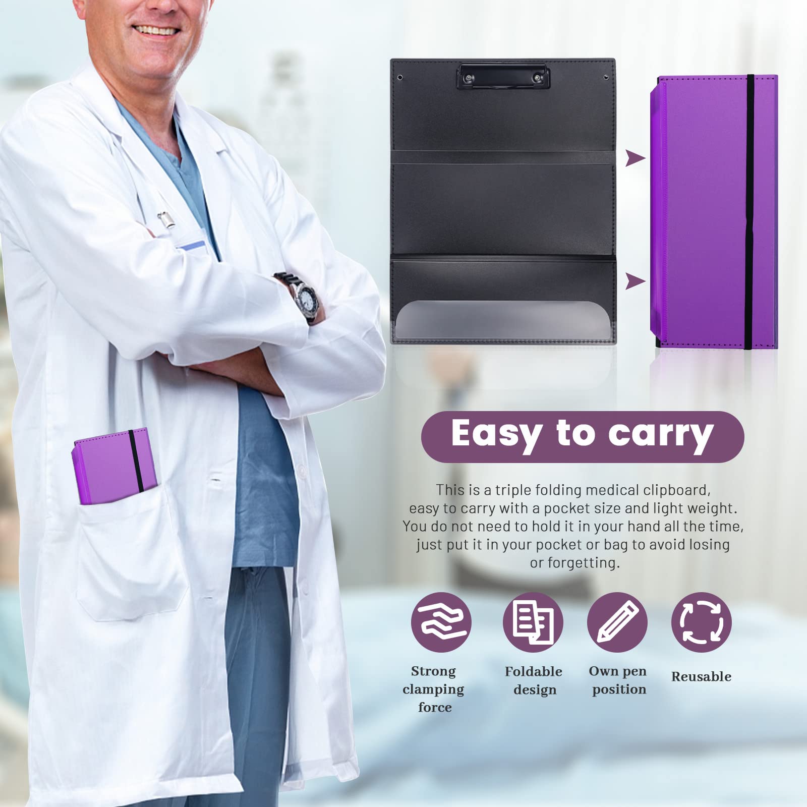 Portable Foldable Nursing Clipboard, Folding Metal Clipboard Pocket Size, Whitecoat Clipboard Nurse Edition Trifold - Image 4