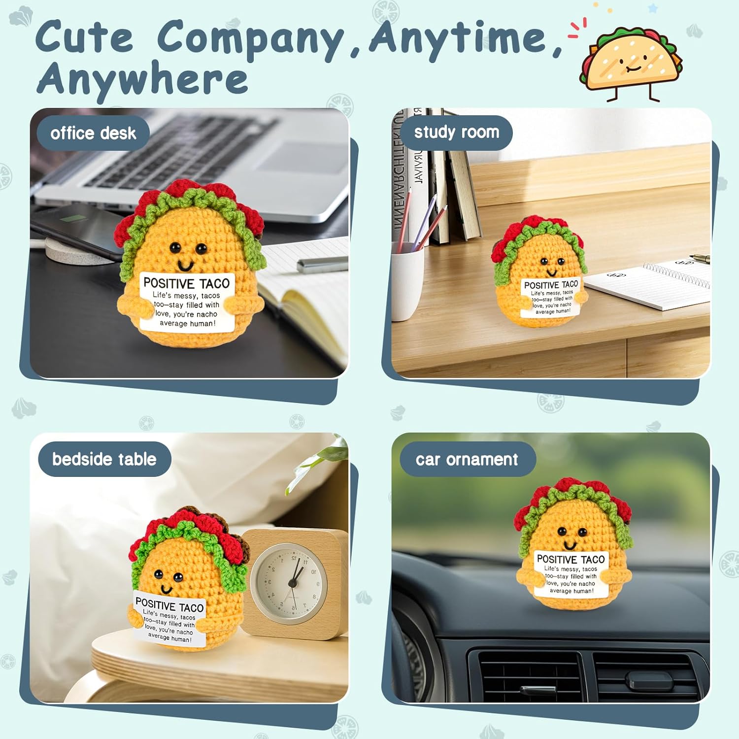 Positive Crochet Taco – Cute Christmas Stocking Stuffer & Handmade Gift for Women Men, Birthday Thanksgiving Basket Filler, Emotional Support Desk Buddy & Self-Care Gift for Mom Dad Friend Coworkers - Image 5