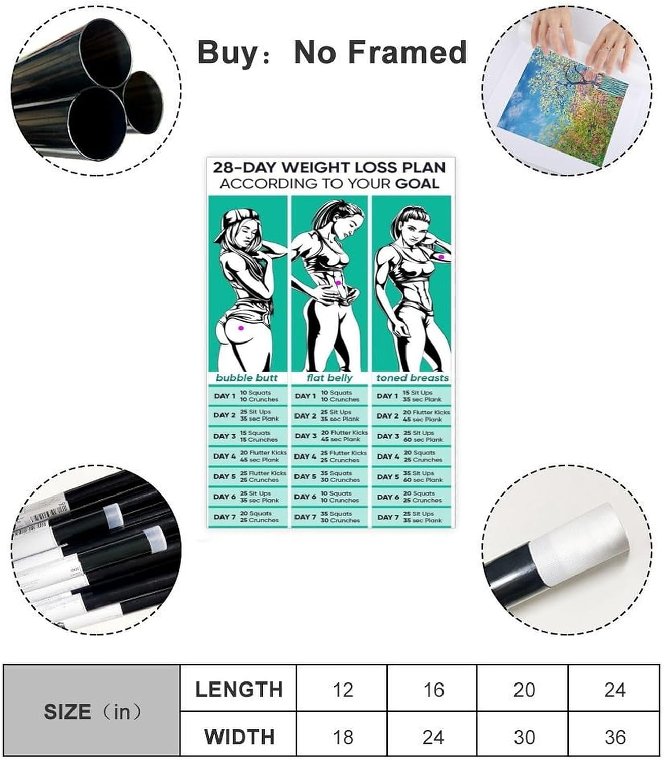 Generic 28-Day Weight Loss Plan Based on Your Goal Chart, Exercise And Fitness Inspirational Canvas Poster Bedroom Decor Landscape Office Room Decor Gift Unframe: Unframe:12x18inch(30x45cm)