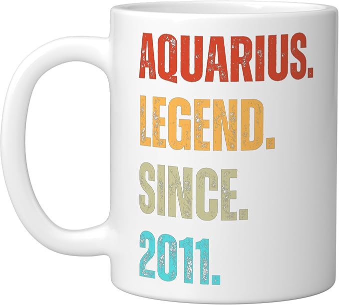 Aquarius Legend Since 2011 Retro Zodiac Sign Birthday Ceramic Mug, White