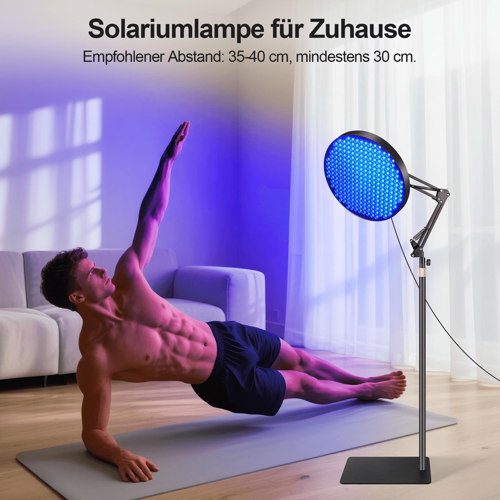 Solarium Für Zuhause, 50w Bräunungslicht Solarium 250 Leds Blaues Licht Gesichtsbräunungslampe, Sonnenlampe Für Gesicht Und Körper mit Verstellbarem Ständer & Sonnenbrille - Blau