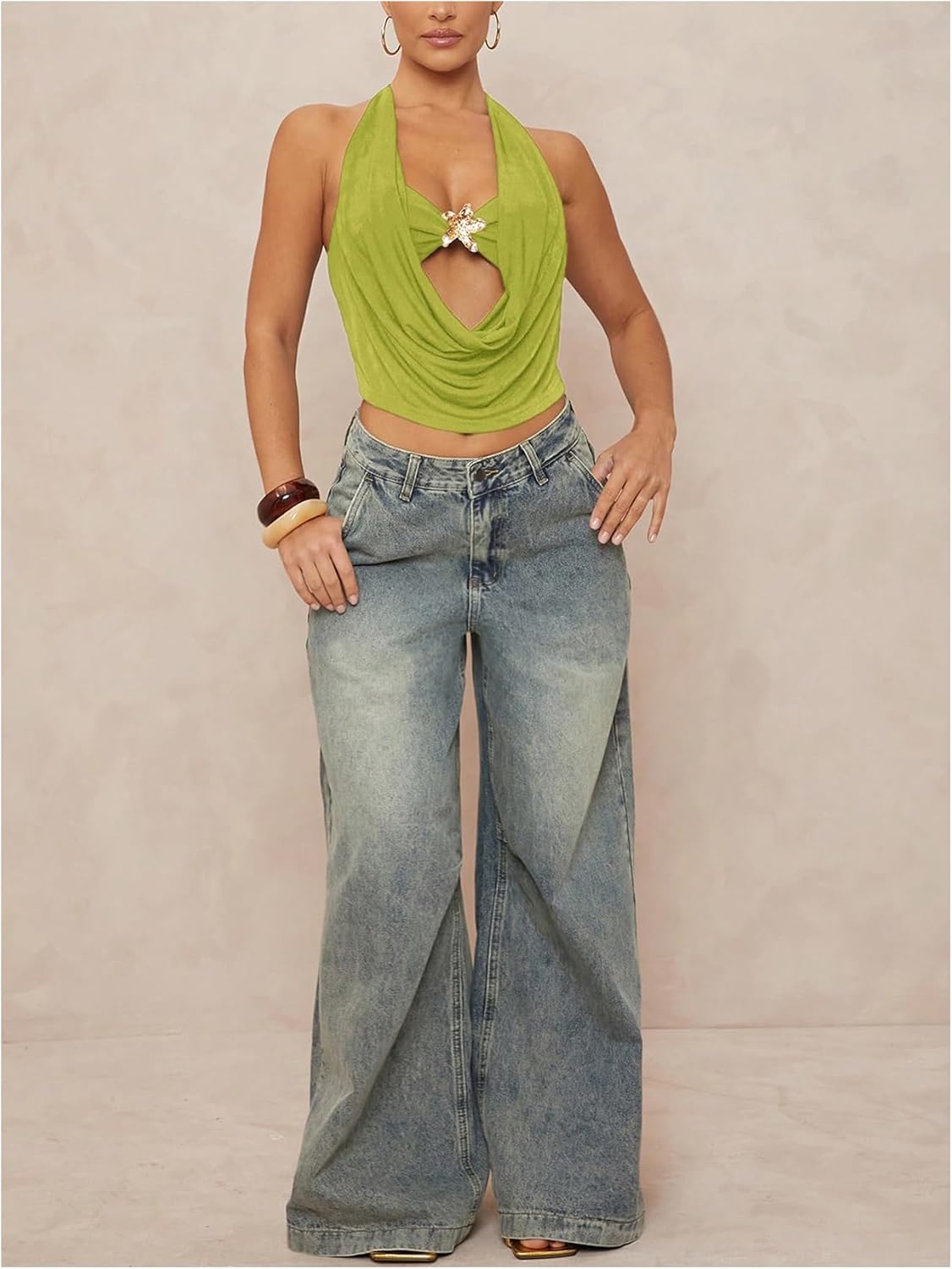 SOLY HUX Women's Halter Top Cut Out Draped Front Sleeveless Tie Backless Crop Tank Tops - Image 5