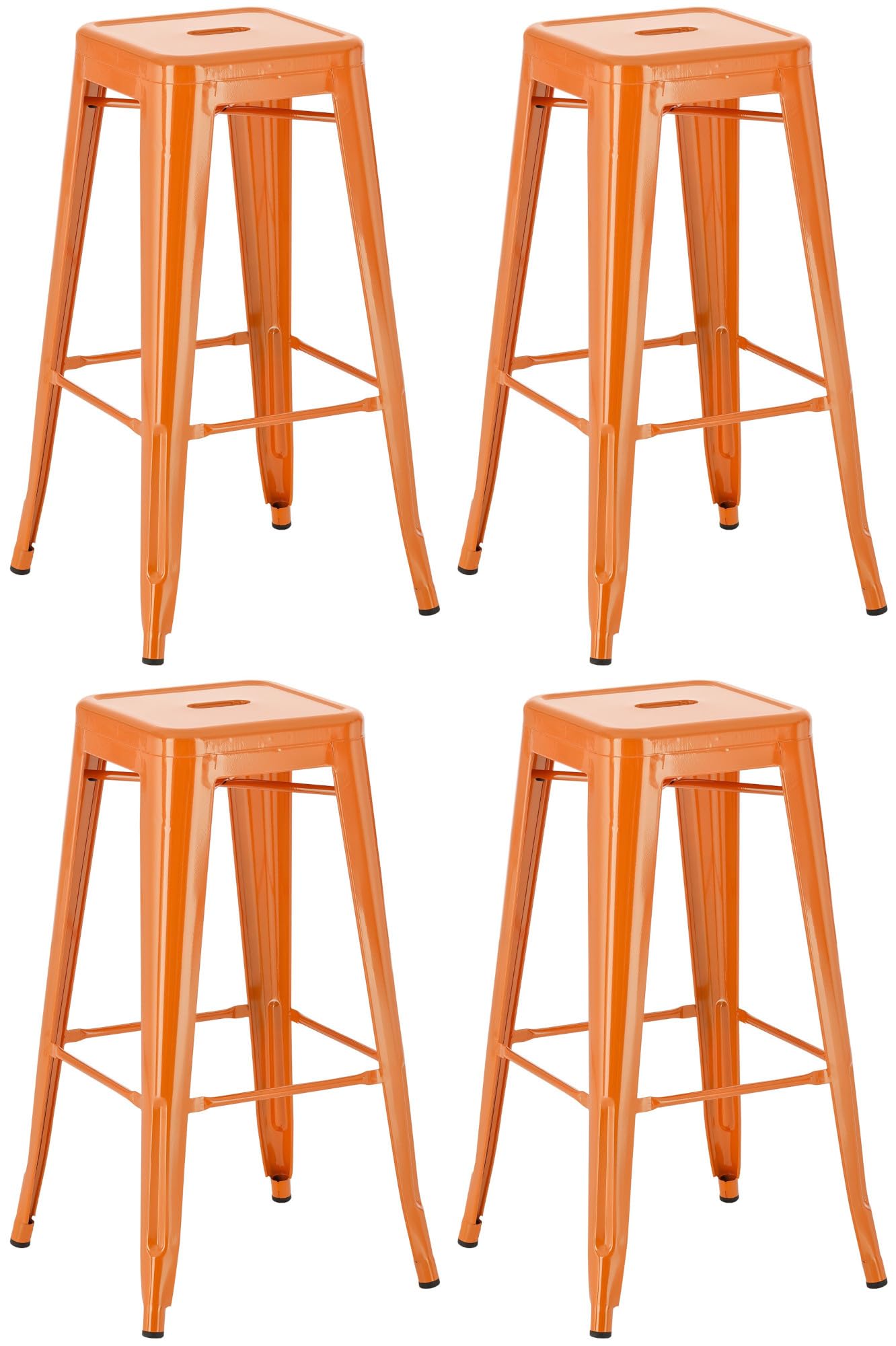 CLP Lot De 4 Tabourets De Bar Joshua I Tabouret De Bar Industriel Empilable Et Robuste I Repose-Pieds Structure A 4 Pieds I Hauteur Siège 77 cm Couleur Orange