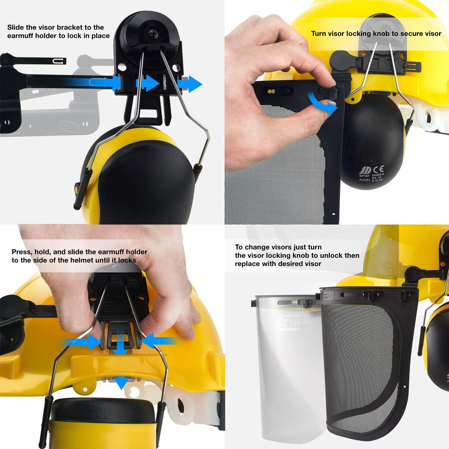 NEIKO 53880A Forestry Helmet for Safety with Shield and Earmuffs, Chainsaw Helmet with Face Shield, Hard Hat Safety Gear Equipment, Protective Face Shield and Mesh Shield for Face Protection - - 