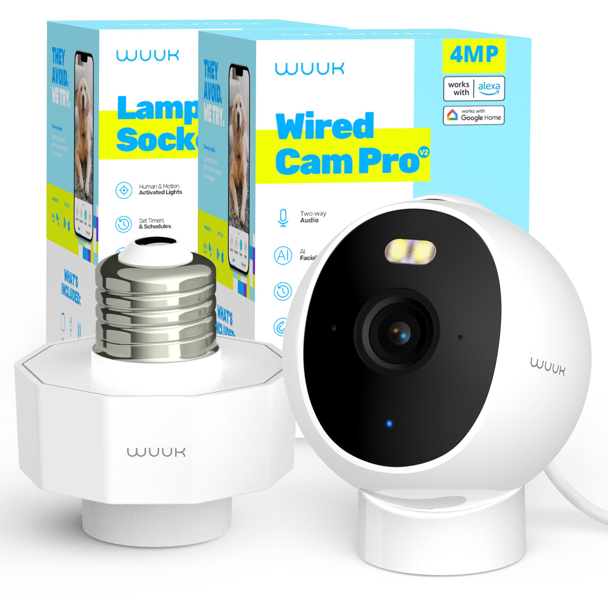 WUUKIndoor Outdoor Security Camera and Lamp Socket Bundle