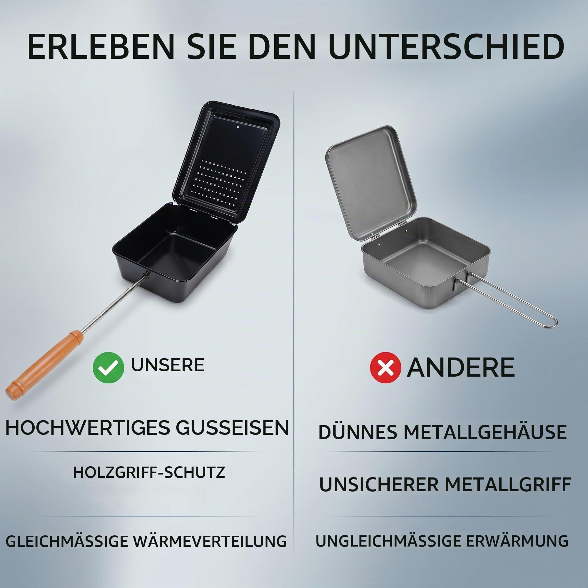 Handwerkspopcorn Grillschale aus Gusseisen mit Holzgriff – Manuelle Popcornpfanne für Herd & Grill, gleichmäßige Wärmeverteilung, ideal zum Selbermachen von Popcorn