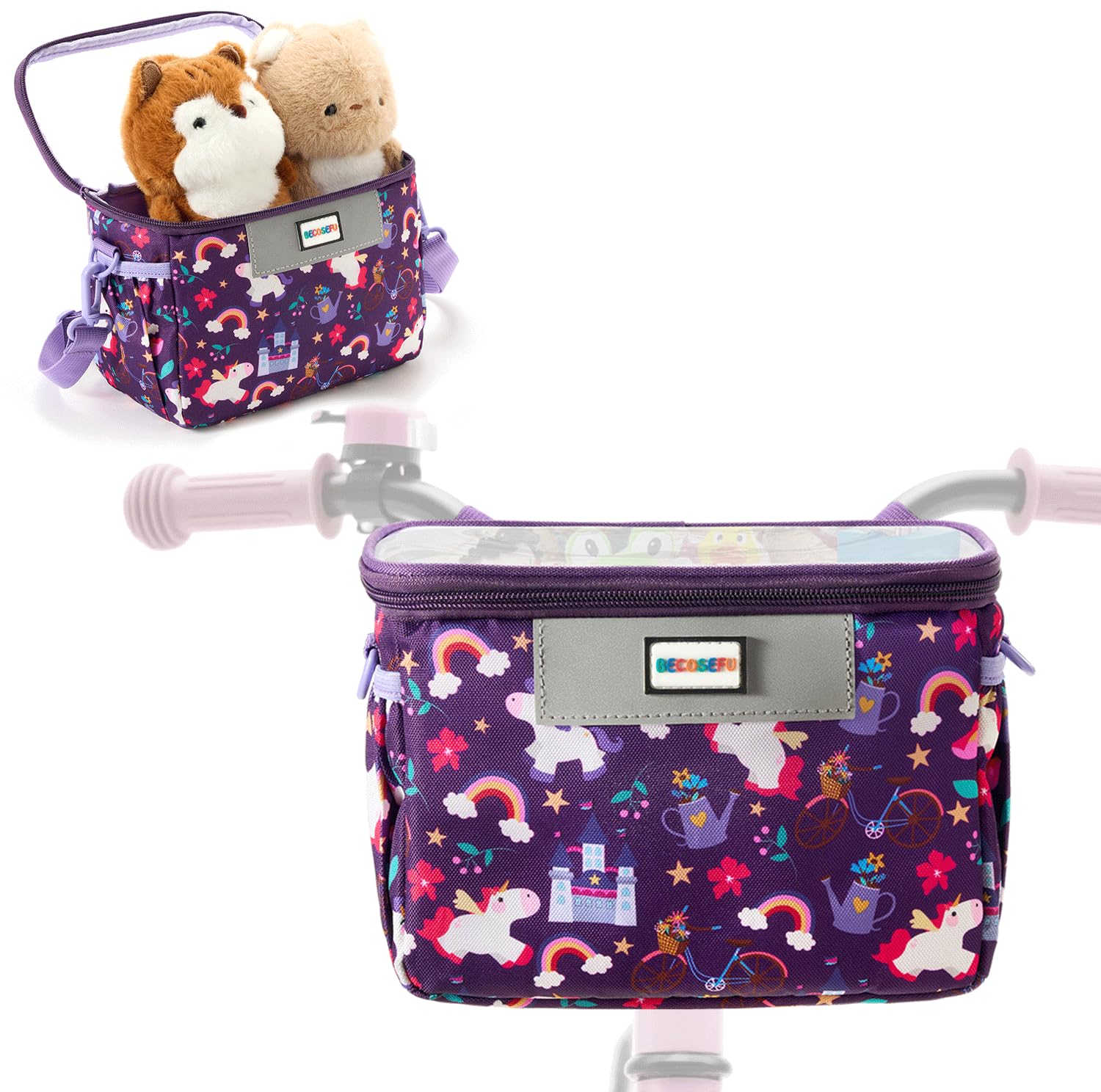 Bike Basket Kids,Bicycle Basket Front,Waterproof Fabric Handlebar Bag with Shoulder Strap, Fit Most Toddlers Bike or Scooter, Bike Accessories for Boys, Girls.