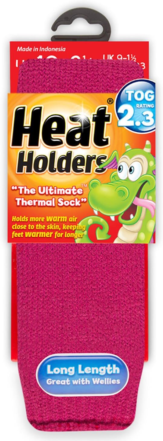 HEAT HOLDERS - Kids Winter Warm Thermal Socks (3-6.5, Raspberry)