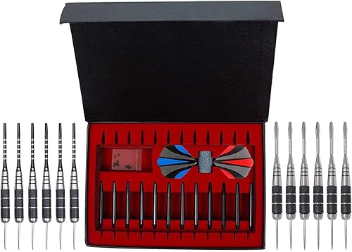 Miniatura 6 de ADKX - Juego de 12 dardos de punta de acero con barril de hierro antideslizante, ejes de dardos de aluminio y vuelos + sacapuntas de dardos + una